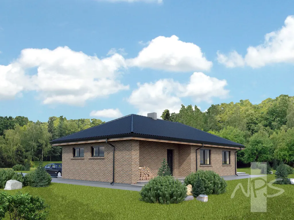 Projekt domu jednorodzinnego o pow. 130 m²: Parterowy, 2 Sypialnie, 1 Łazienki, Garaż