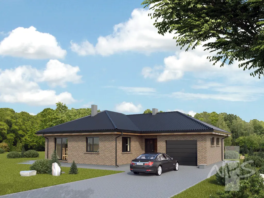 Projekt domu jednorodzinnego o pow. 130 m²: Parterowy, 2 Sypialnie, 1 Łazienki, Garaż