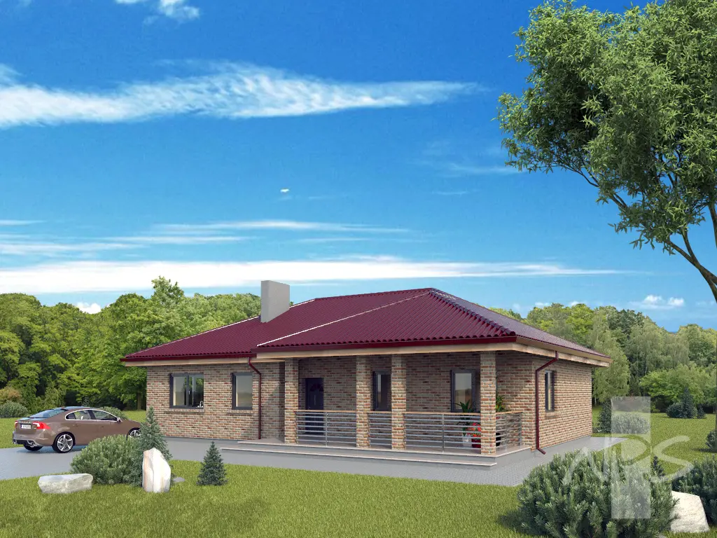 Projekt domu jednorodzinnego o pow. 109 m²: Parterowy, 3 Sypialnie, 1 Łazienki, Otwarta kuchnia