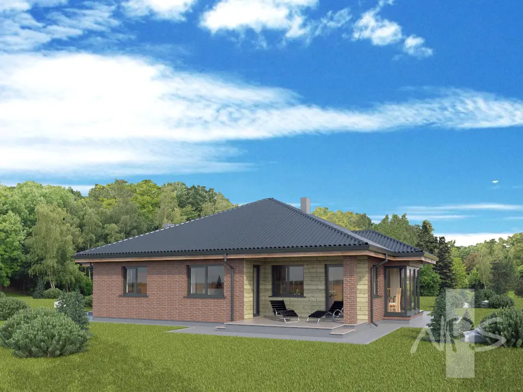 Projekt domu jednorodzinnego o pow. 159 m²: Parterowy, 3 Sypialnie, 2 Łazienki, Otwarta kuchnia, Garaż