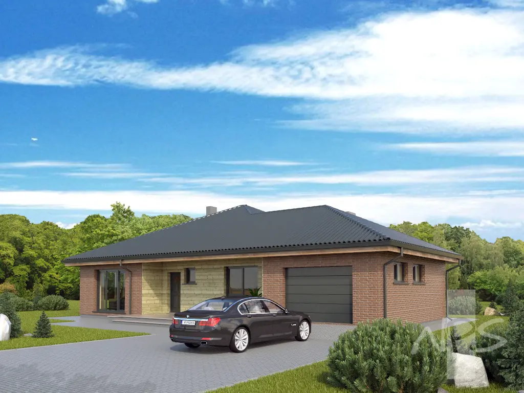 Projekt domu jednorodzinnego o pow. 159 m²: Parterowy, 3 Sypialnie, 2 Łazienki, Otwarta kuchnia, Garaż