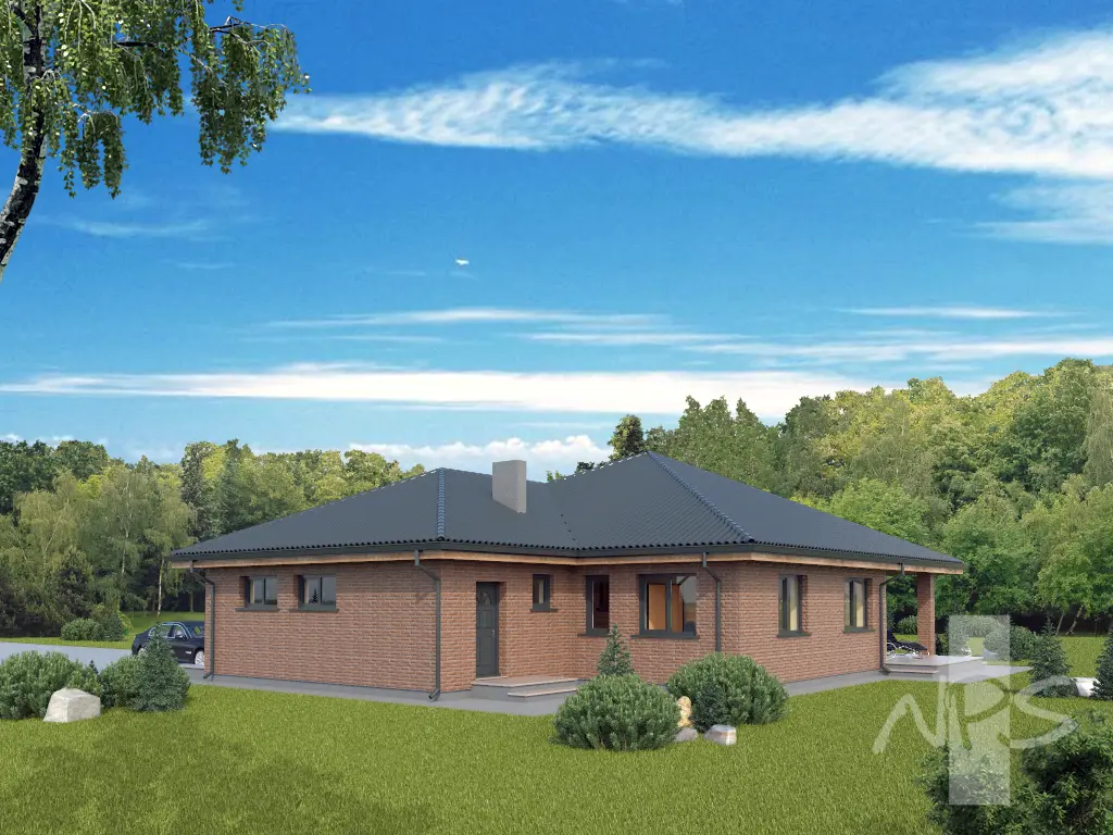 Projekt domu jednorodzinnego o pow. 159 m²: Parterowy, 3 Sypialnie, 2 Łazienki, Otwarta kuchnia, Garaż