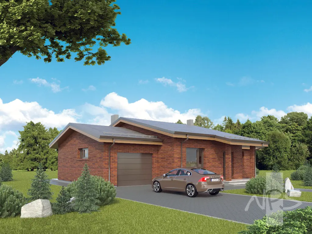 Projekt domu jednorodzinnego o pow. 143 m²: Parterowy, 3 Sypialnie, 2 Łazienki, Otwarta kuchnia, Garaż