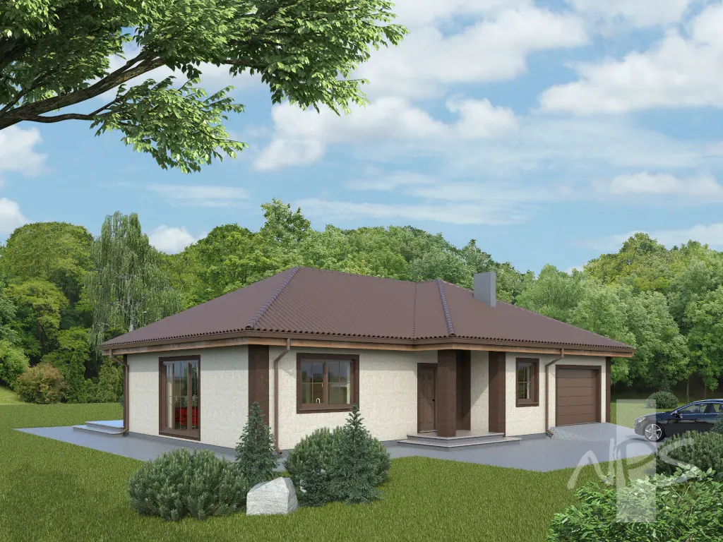 Projekt domu jednorodzinnego o pow. 146 m²: Parterowy, 3 Sypialnie, 1 Łazienki, Otwarta kuchnia, Garaż