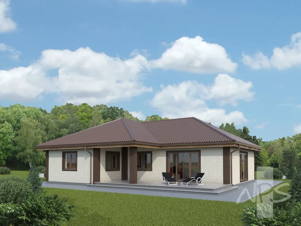 Projekt domu jednorodzinnego o pow. 146 m²: Parterowy, 3 Sypialnie, 1 Łazienki, Otwarta kuchnia, Garaż