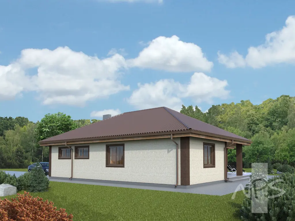 Projekt domu jednorodzinnego o pow. 146 m²: Parterowy, 3 Sypialnie, 1 Łazienki, Otwarta kuchnia, Garaż