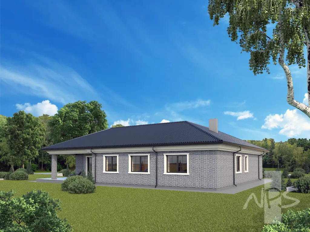 Projekt domu jednorodzinnego o pow. 177 m²: Parterowy, 3 Sypialnie, 2 Łazienki, Garaż