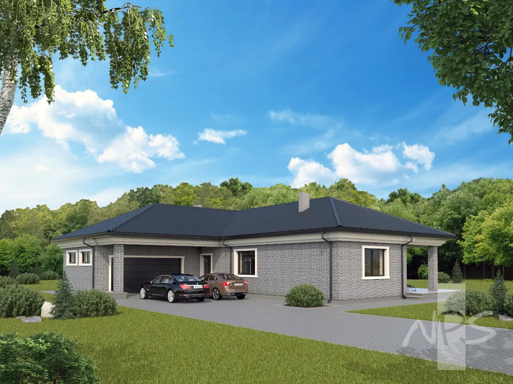 Projekt domu jednorodzinnego o pow. 177 m²: Parterowy, 3 Sypialnie, 2 Łazienki, Garaż