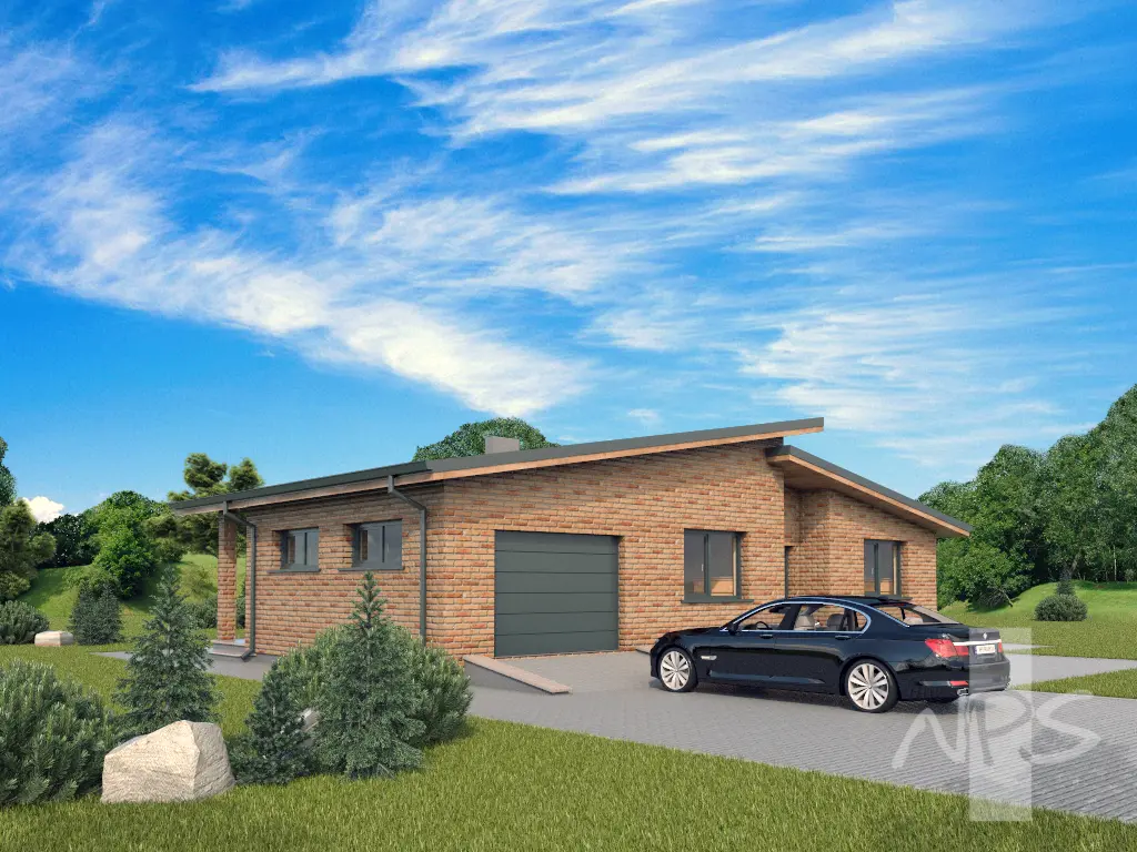 Projekt domu jednorodzinnego o pow. 142 m²: Parterowy, 3 Sypialnie, 1 Łazienki, Garaż