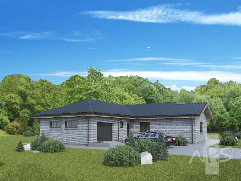 Projekt domu jednorodzinnego o pow. 175 m²: Parterowy, 2 Sypialnie, Gabinet, 2 Łazienki, Garaż