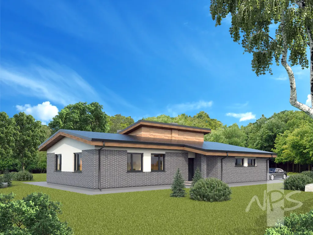 Projekt domu jednorodzinnego o pow. 173 m²: Parterowy, 3 Sypialnie, 2 Łazienki, Otwarta kuchnia, Garaż