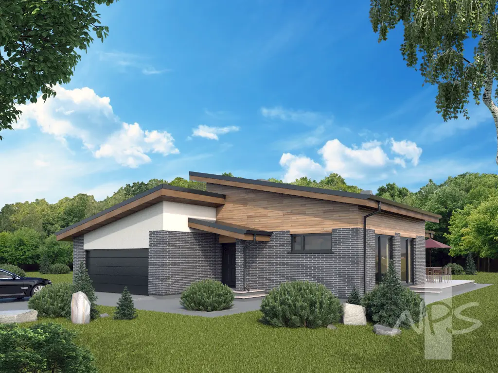 Projekt domu jednorodzinnego o pow. 173 m²: Parterowy, 3 Sypialnie, 2 Łazienki, Otwarta kuchnia, Garaż