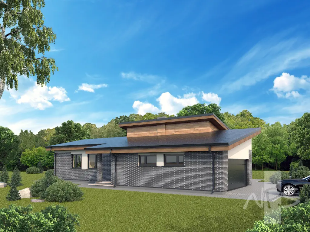 Projekt domu jednorodzinnego o pow. 173 m²: Parterowy, 3 Sypialnie, 2 Łazienki, Otwarta kuchnia, Garaż