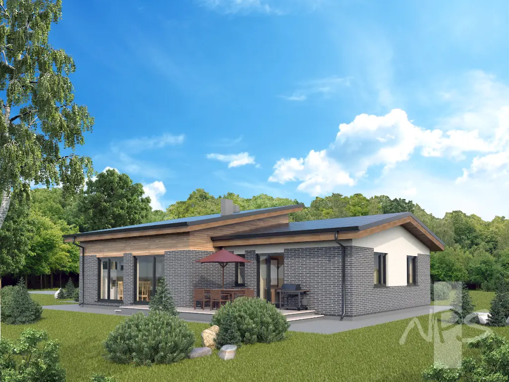 Projekt domu jednorodzinnego o pow. 173 m²: Parterowy, 3 Sypialnie, 2 Łazienki, Otwarta kuchnia, Garaż