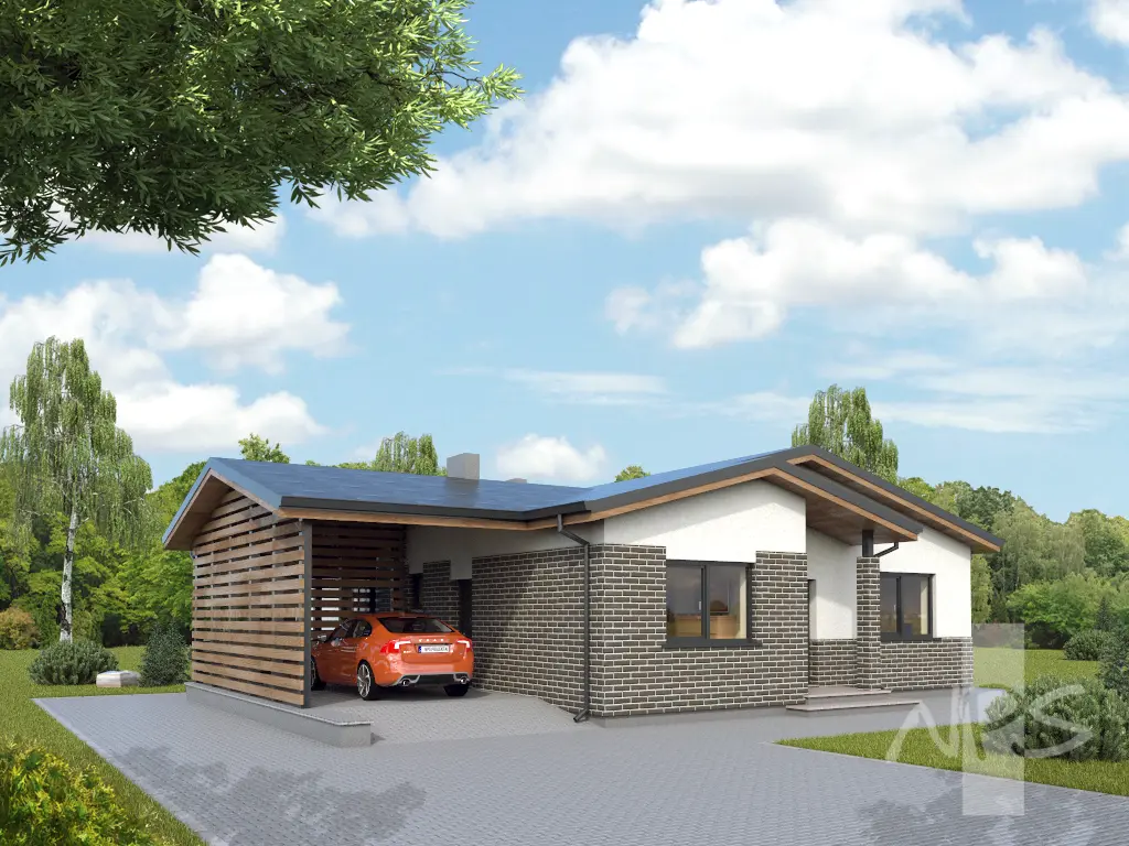 Projekt domu jednorodzinnego o pow. 126 m²: Parterowy, 3 Sypialnie, Gabinet, 2 Łazienki, Wiata