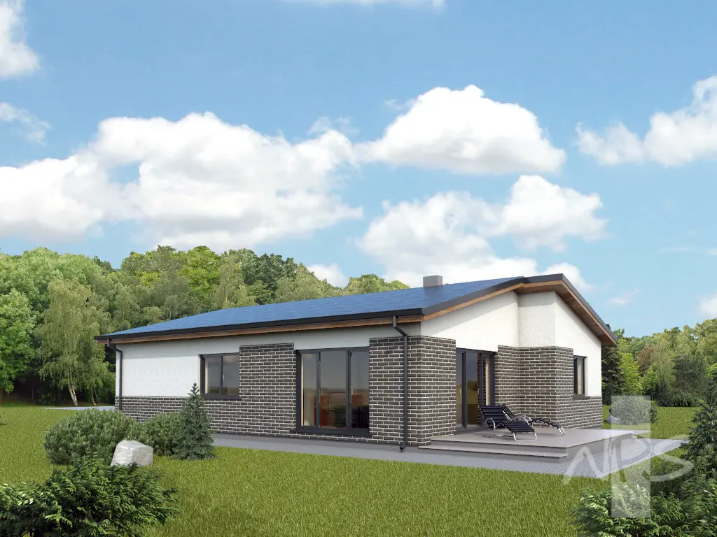 Projekt domu jednorodzinnego o pow. 126 m²: Parterowy, 3 Sypialnie, Gabinet, 2 Łazienki, Wiata