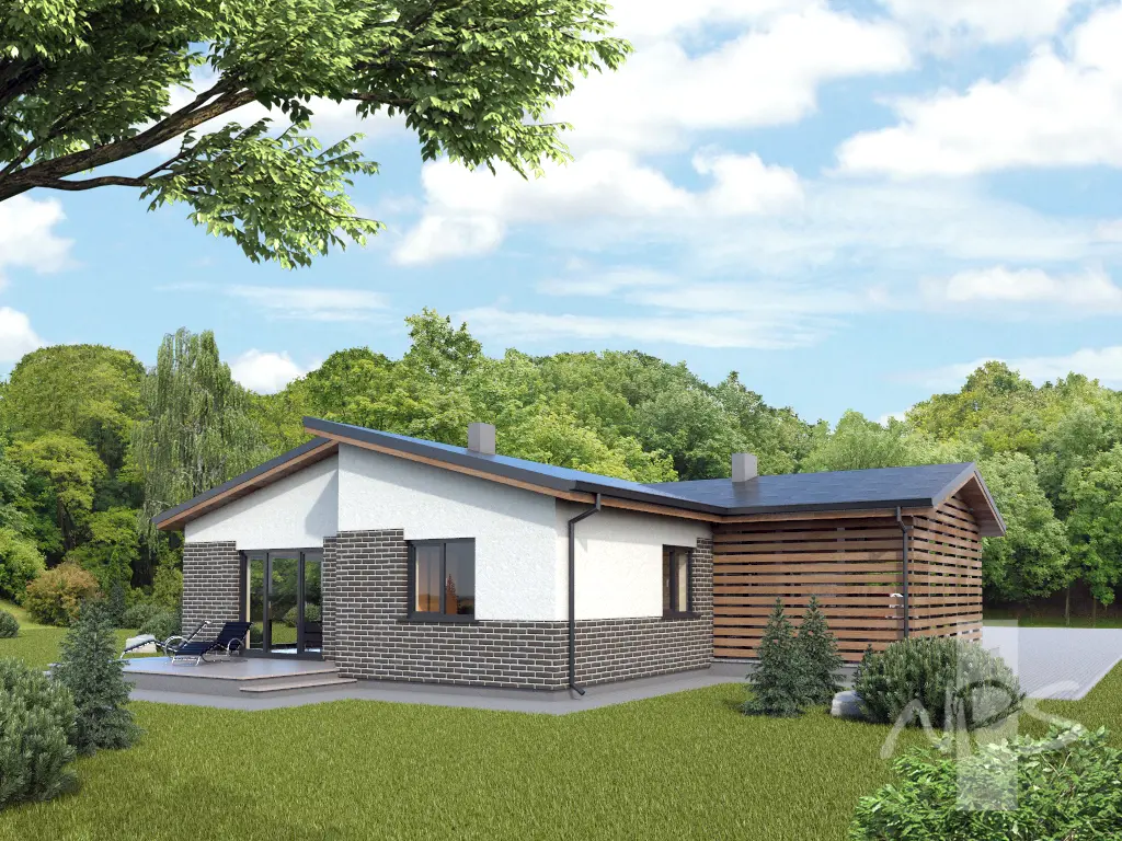 Projekt domu jednorodzinnego o pow. 126 m²: Parterowy, 3 Sypialnie, Gabinet, 2 Łazienki, Wiata