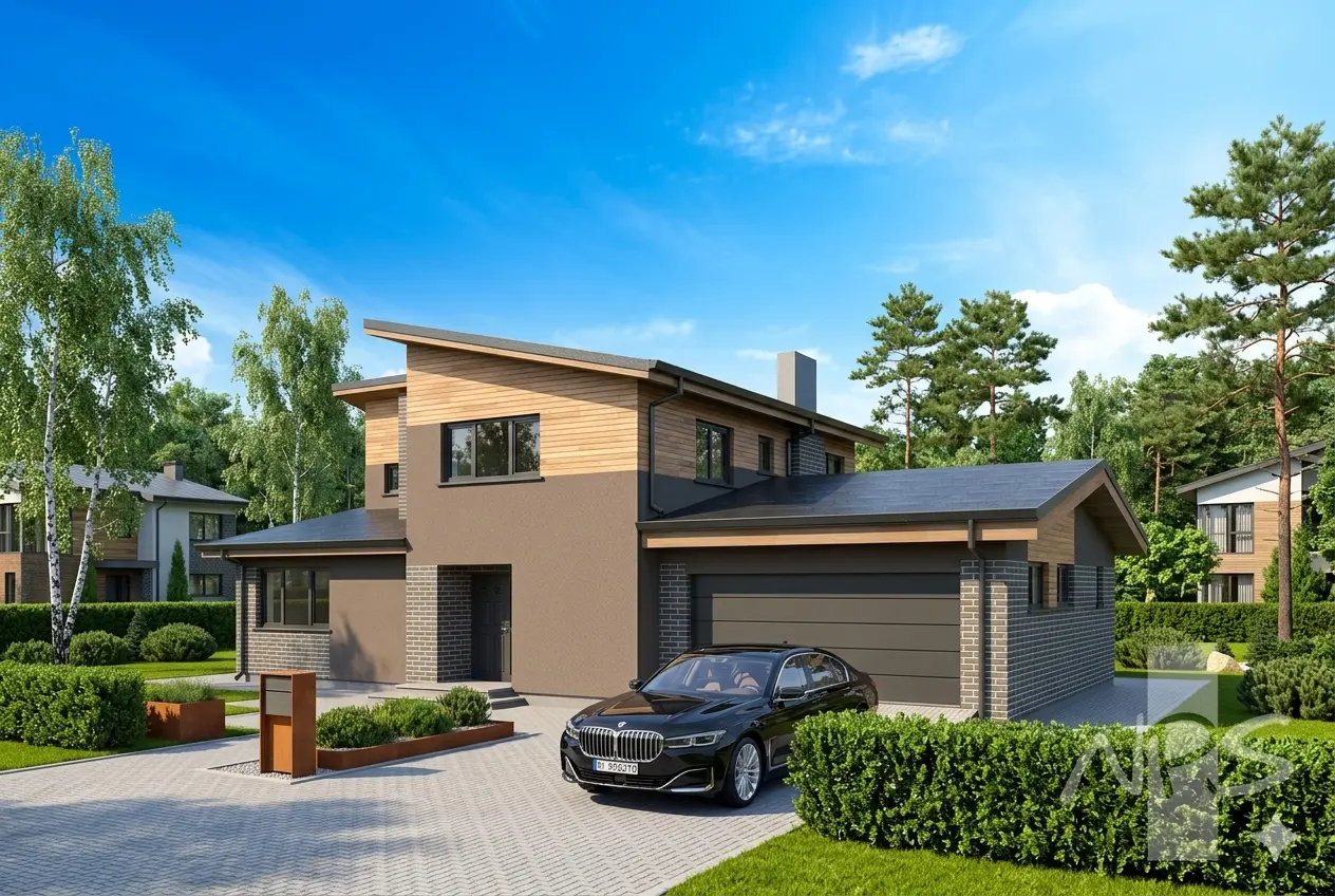 Projekt domu jednorodzinnego o pow. 219 m²: Piętrowy, 3 Sypialnie, Gabinet, 3 Łazienki, Otwarta kuchnia, Garaż