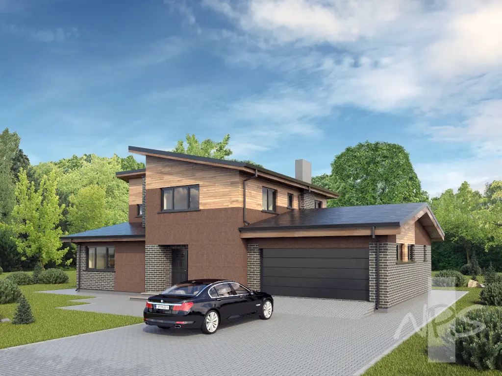 Projekt domu jednorodzinnego o pow. 219 m²: Piętrowy, 3 Sypialnie, Gabinet, 3 Łazienki, Otwarta kuchnia, Garaż
