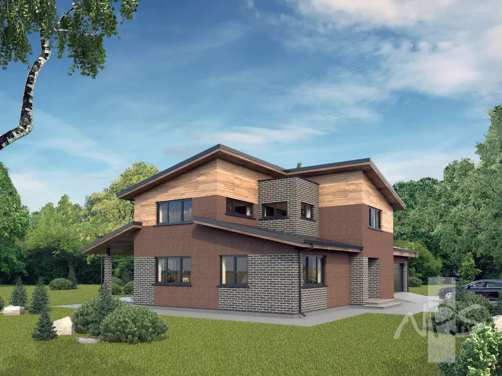 Projekt domu jednorodzinnego o pow. 219 m²: Piętrowy, 3 Sypialnie, Gabinet, 3 Łazienki, Otwarta kuchnia, Garaż
