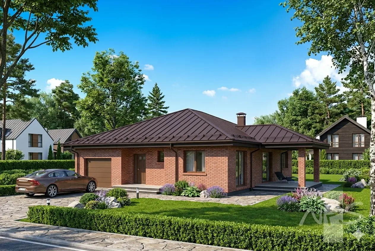 Projekt domu jednorodzinnego o pow. 167 m²: Parterowy, 3 Sypialnie, 2 Łazienki, Garaż
