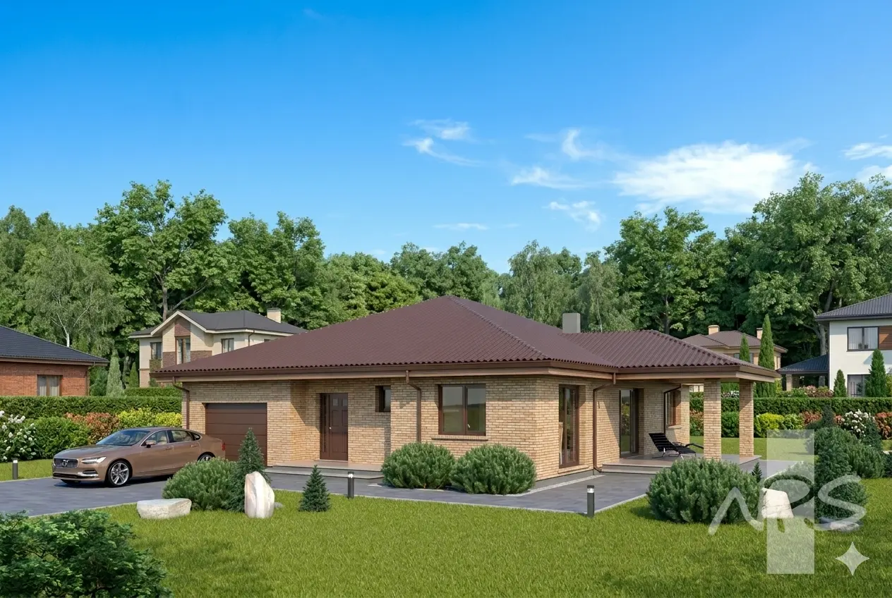 Projekt domu jednorodzinnego o pow. 167 m²: Parterowy, 3 Sypialnie, 2 Łazienki, Garaż