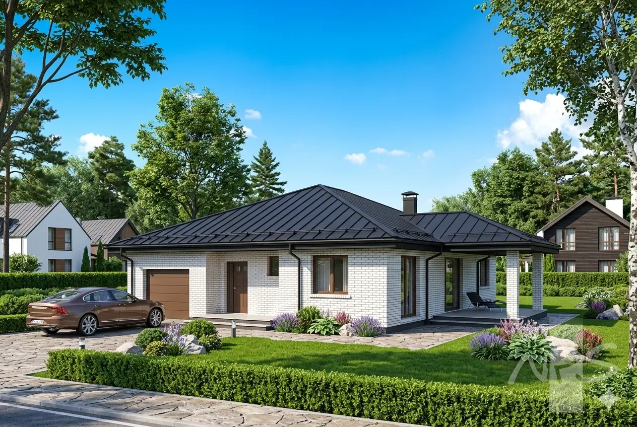 Projekt domu jednorodzinnego o pow. 167 m²: Parterowy, 3 Sypialnie, 2 Łazienki, Garaż