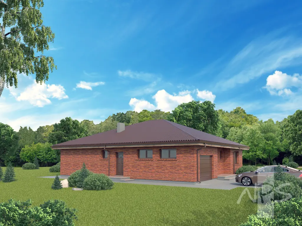 Projekt domu jednorodzinnego o pow. 167 m²: Parterowy, 3 Sypialnie, 2 Łazienki, Garaż