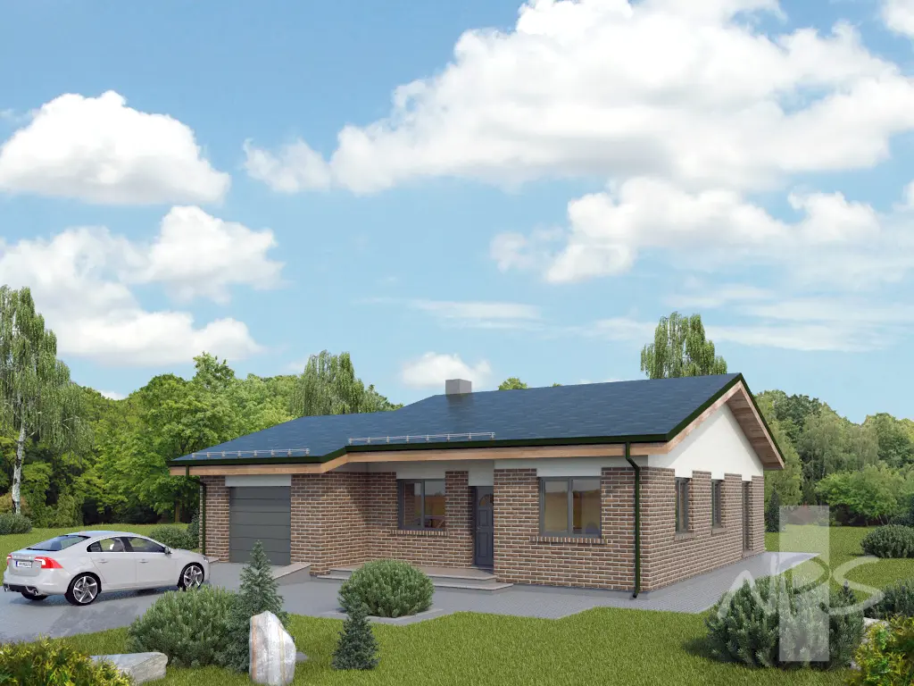 Projekt domu jednorodzinnego o pow. 120 m²: Parterowy, 2 Sypialnie, Gabinet, 1 Łazienki, Garaż