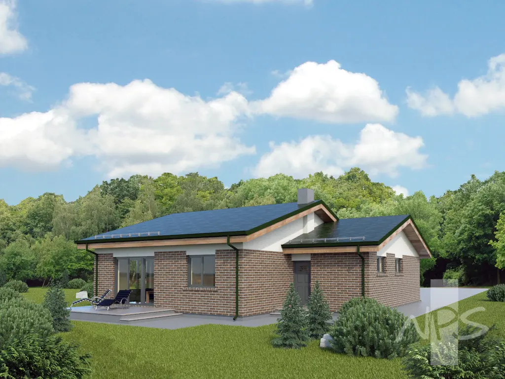 Projekt domu jednorodzinnego o pow. 120 m²: Parterowy, 2 Sypialnie, Gabinet, 1 Łazienki, Garaż