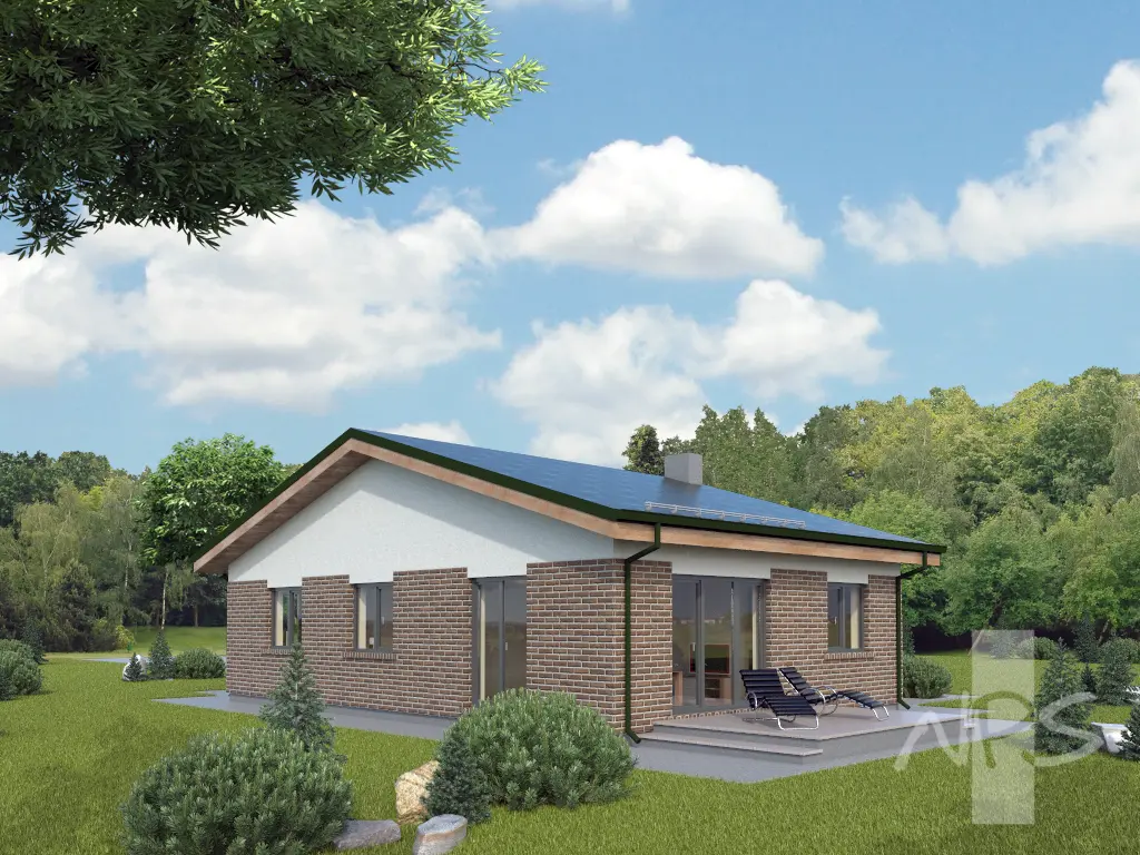 Projekt domu jednorodzinnego o pow. 120 m²: Parterowy, 2 Sypialnie, Gabinet, 1 Łazienki, Garaż