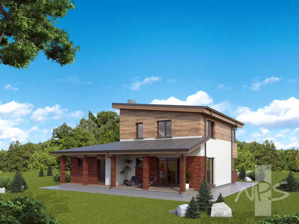 Projekt domu jednorodzinnego o pow. 165 m²: Piętrowy, 3 Sypialnie, 2 Łazienki, Otwarta kuchnia, Wiata
