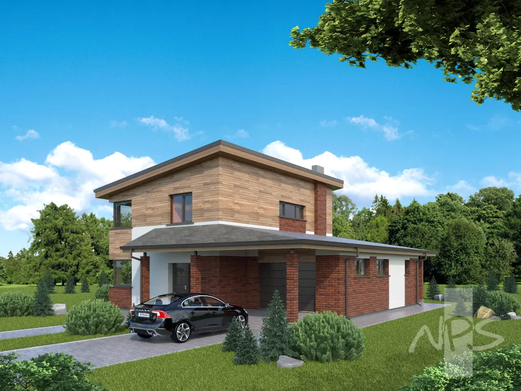 Projekt domu jednorodzinnego o pow. 165 m²: Piętrowy, 3 Sypialnie, 2 Łazienki, Otwarta kuchnia, Wiata