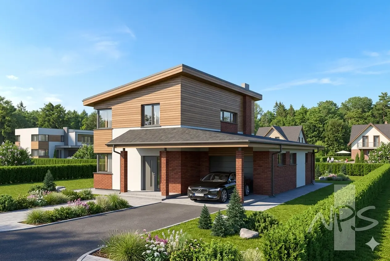 Projekt domu jednorodzinnego o pow. 165 m²: Piętrowy, 3 Sypialnie, 2 Łazienki, Otwarta kuchnia, Wiata