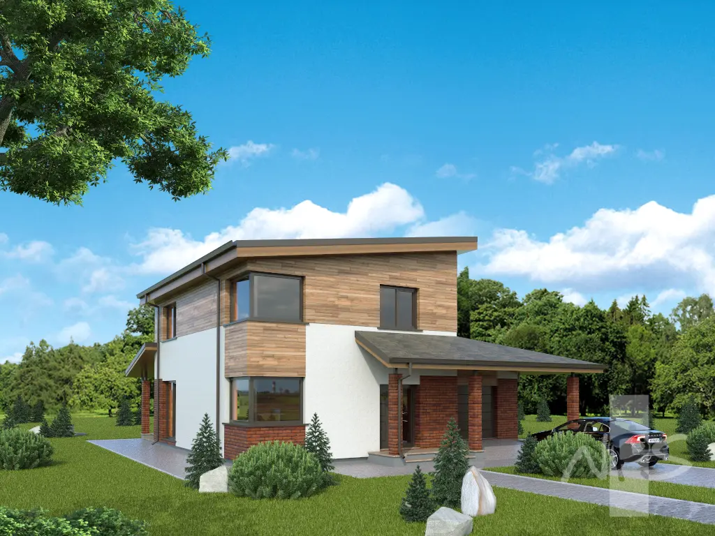 Projekt domu jednorodzinnego o pow. 165 m²: Piętrowy, 3 Sypialnie, 2 Łazienki, Otwarta kuchnia, Wiata
