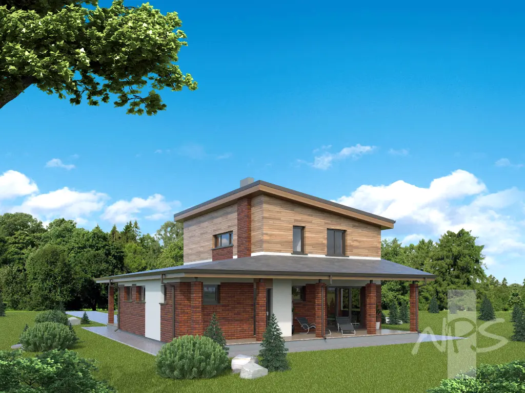 Projekt domu jednorodzinnego o pow. 165 m²: Piętrowy, 3 Sypialnie, 2 Łazienki, Otwarta kuchnia, Wiata