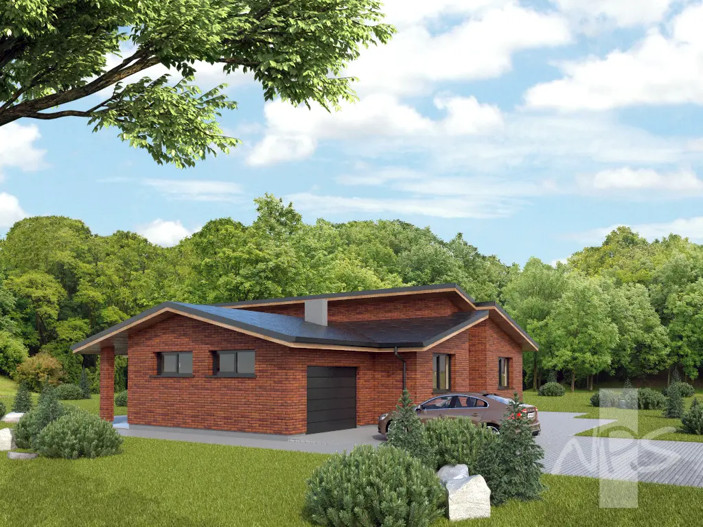 Projekt domu jednorodzinnego o pow. 157 m²: Parterowy, 3 Sypialnie, 1 Łazienki, Otwarta kuchnia, Garaż