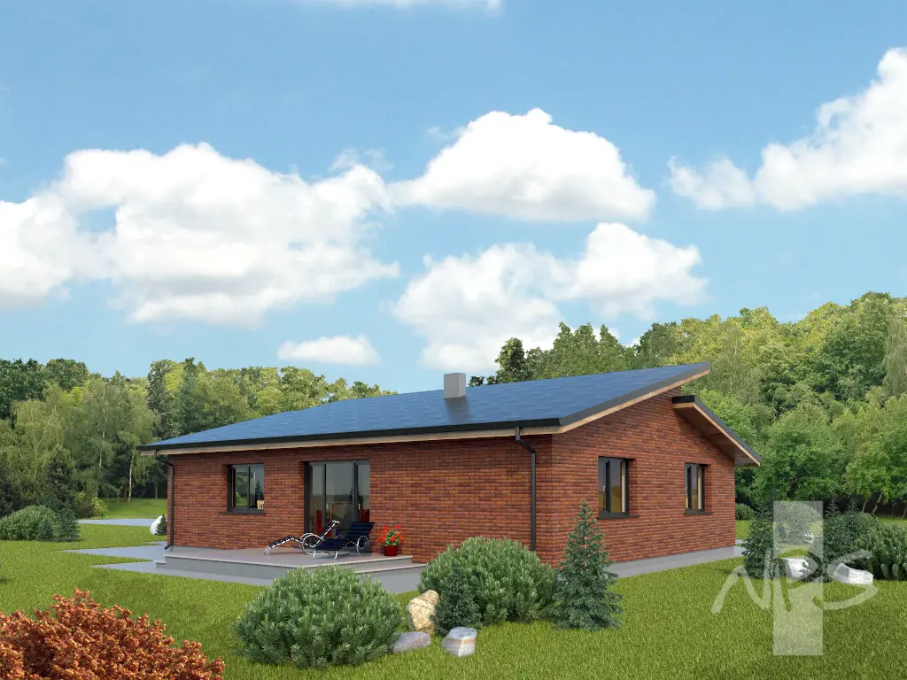 Projekt domu jednorodzinnego o pow. 157 m²: Parterowy, 3 Sypialnie, 1 Łazienki, Otwarta kuchnia, Garaż