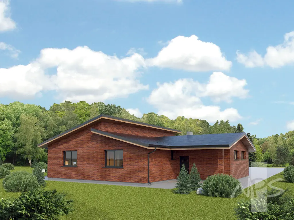 Projekt domu jednorodzinnego o pow. 157 m²: Parterowy, 3 Sypialnie, 1 Łazienki, Otwarta kuchnia, Garaż