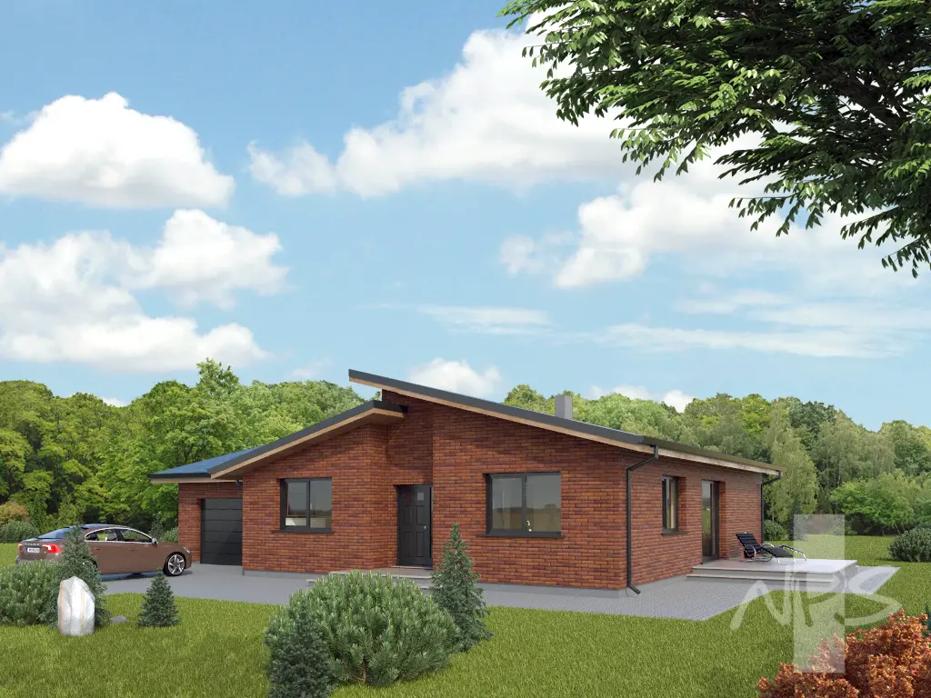 Projekt domu jednorodzinnego o pow. 157 m²: Parterowy, 3 Sypialnie, 1 Łazienki, Otwarta kuchnia, Garaż
