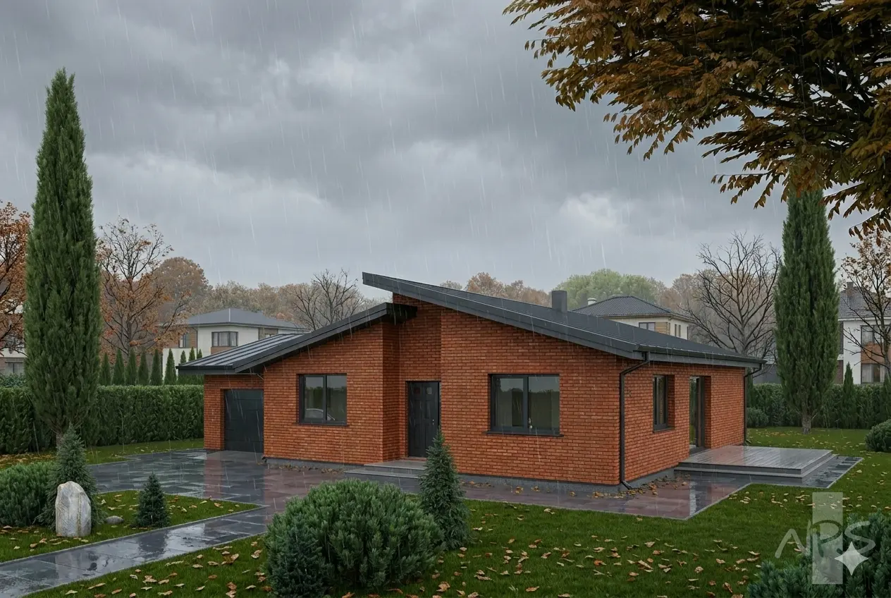 Projekt domu jednorodzinnego o pow. 157 m²: Parterowy, 3 Sypialnie, 1 Łazienki, Otwarta kuchnia, Garaż
