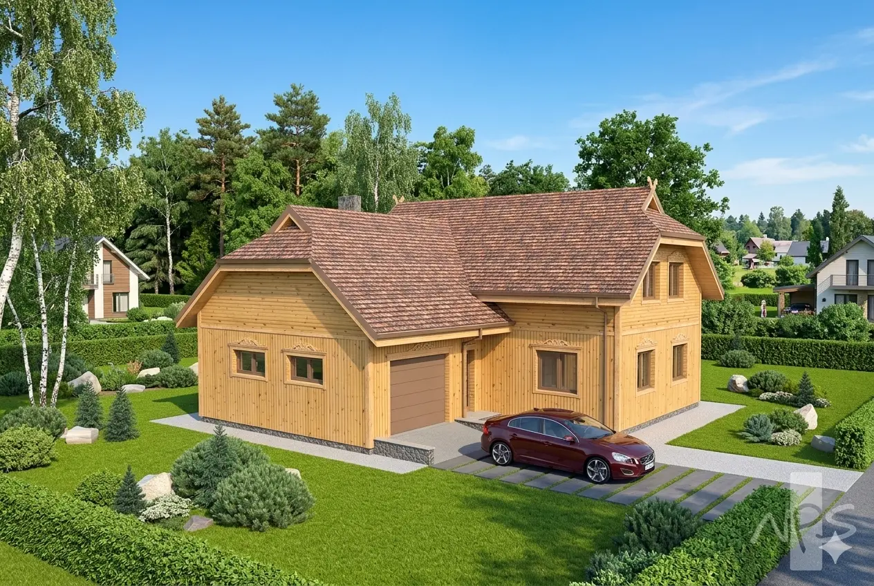 Projekt domu jednorodzinnego o pow. 209 m²: Parterowy z poddaszem użytkowym, 3 Sypialnie, Gabinet, 2 Łazienki, Garaż