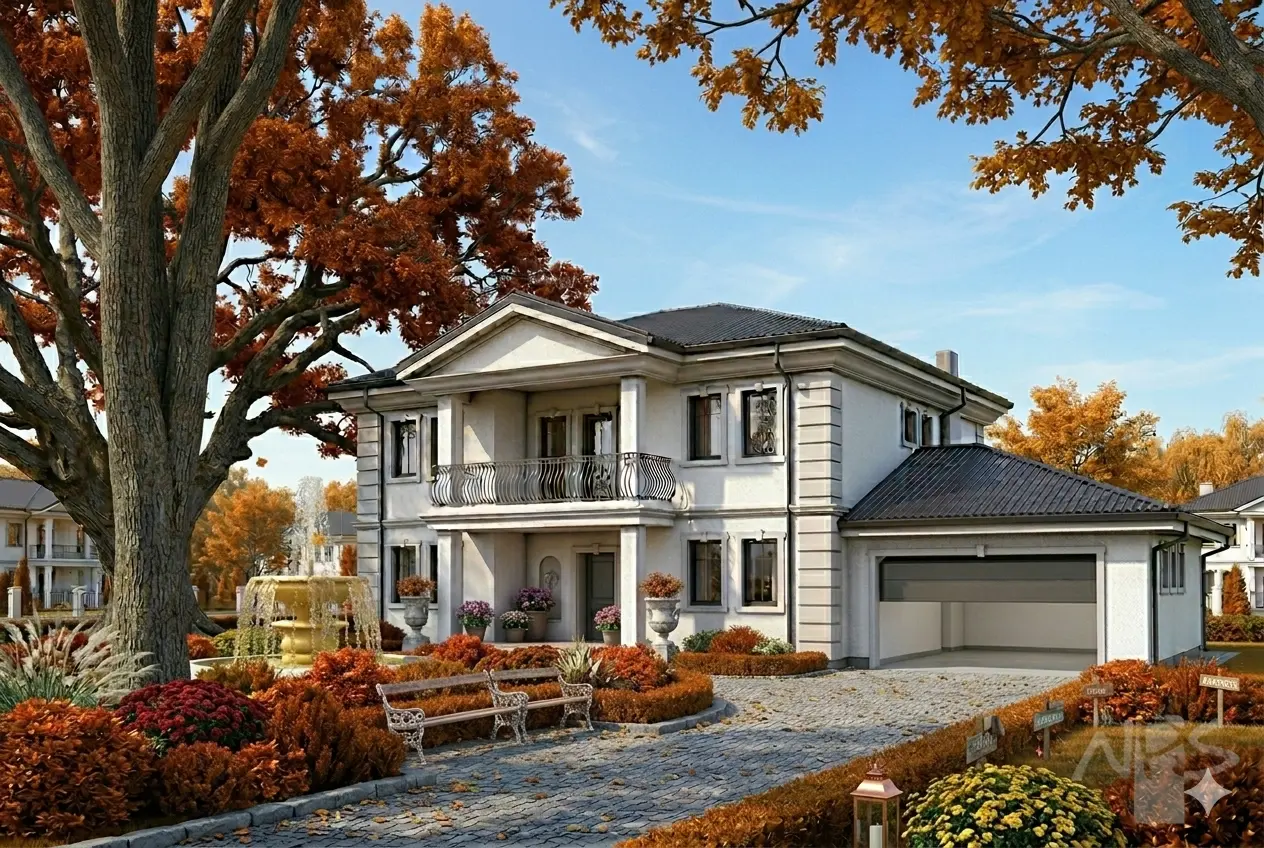 Projekt domu jednorodzinnego o pow. 309 m²: Piętrowy, 4 Sypialnie, Gabinet, 2 Łazienki, Garaż
