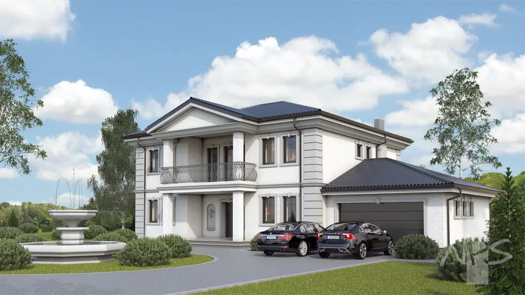 Projekt domu jednorodzinnego o pow. 309 m²: Piętrowy, 4 Sypialnie, Gabinet, 2 Łazienki, Garaż