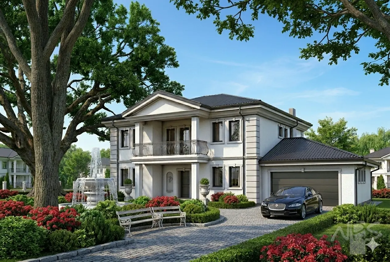 Projekt domu jednorodzinnego o pow. 309 m²: Piętrowy, 4 Sypialnie, Gabinet, 2 Łazienki, Garaż