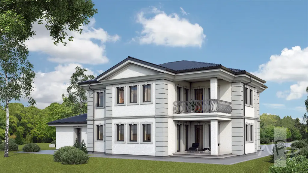Projekt domu jednorodzinnego o pow. 309 m²: Piętrowy, 4 Sypialnie, Gabinet, 2 Łazienki, Garaż