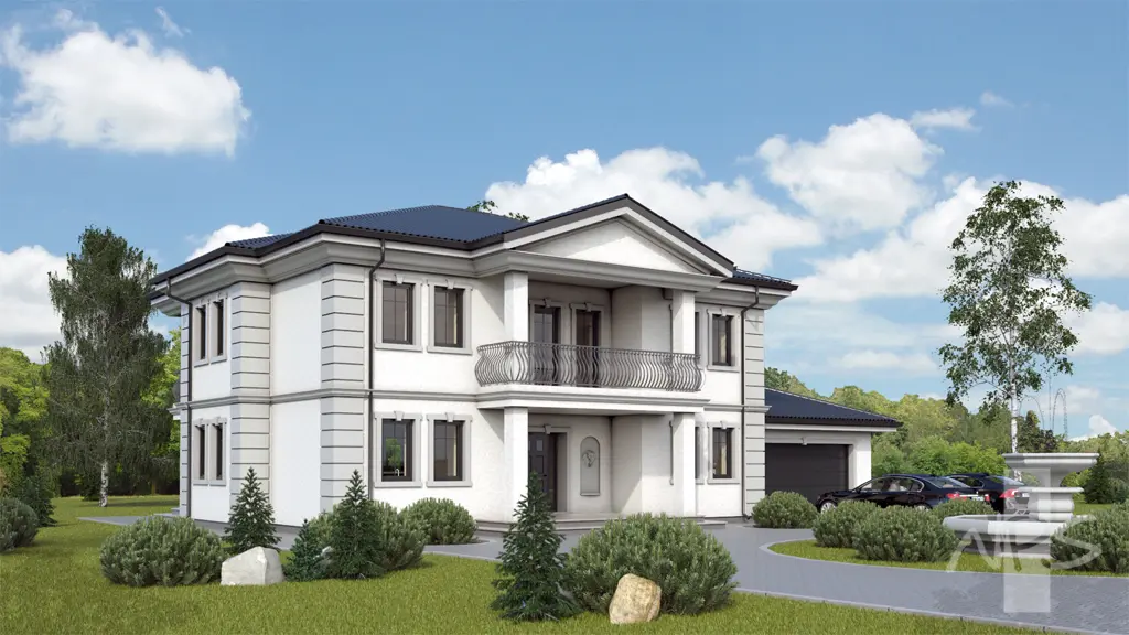 Projekt domu jednorodzinnego o pow. 309 m²: Piętrowy, 4 Sypialnie, Gabinet, 2 Łazienki, Garaż
