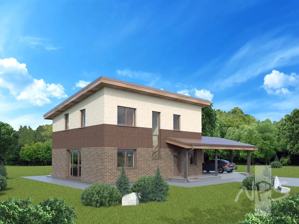 Projekt domu jednorodzinnego o pow. 149 m²: Piętrowy, 3 Sypialnie, Gabinet, 2 Łazienki, Otwarta kuchnia, Wiata