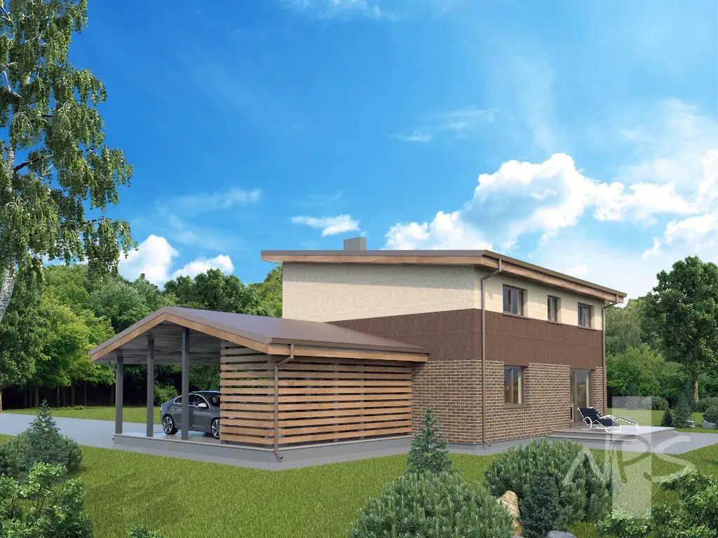 Projekt domu jednorodzinnego o pow. 149 m²: Piętrowy, 3 Sypialnie, Gabinet, 2 Łazienki, Otwarta kuchnia, Wiata