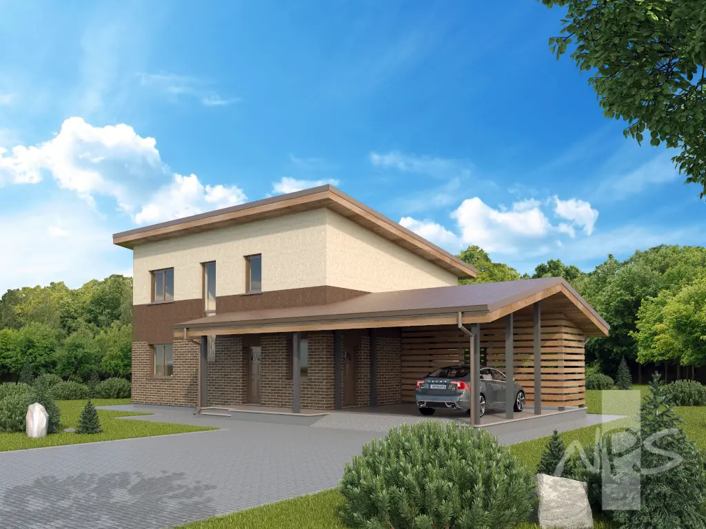 Projekt domu jednorodzinnego o pow. 149 m²: Piętrowy, 3 Sypialnie, Gabinet, 2 Łazienki, Otwarta kuchnia, Wiata